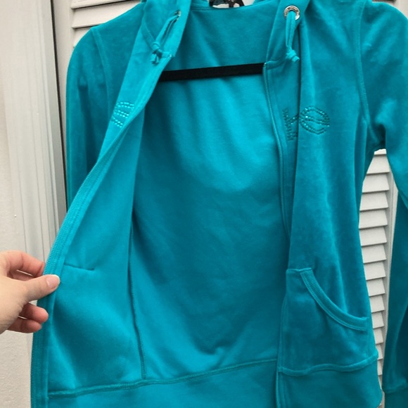 Vibrant blue green Bebe velour zip hoodie - Picture 10 of 12